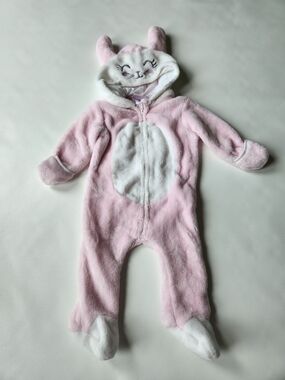 Penelope Mack Pink and White Plush Hooded Bunnie One-Piece Footie Onesie Costume